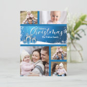 Blau und Weiß 5 Fotos Feiertagskarte (Stehend Vorderseite)