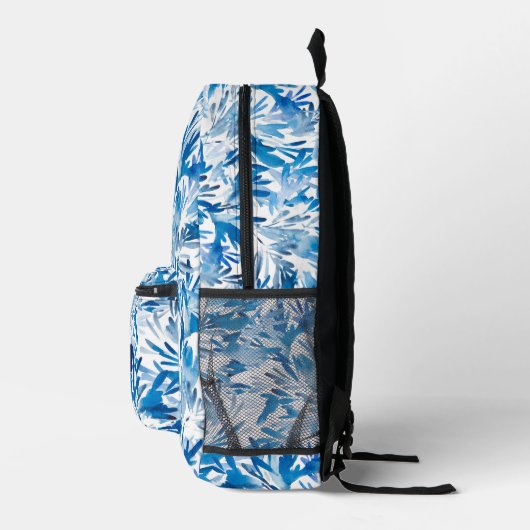 Blau und Weiß Abstrakt Bedruckter Rucksack (Rechts)