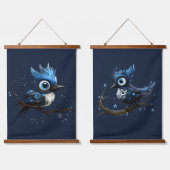 Blau und Weiß Abstrakt Blue Jay Couple Wandteppich Mit Holzrahmen (Doppelt)