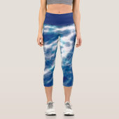 Blau und Weiß Abstrakt Capri Leggings (Vorderseite)