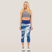 Blau und Weiß Abstrakt Capri Leggings (Vorderseite)