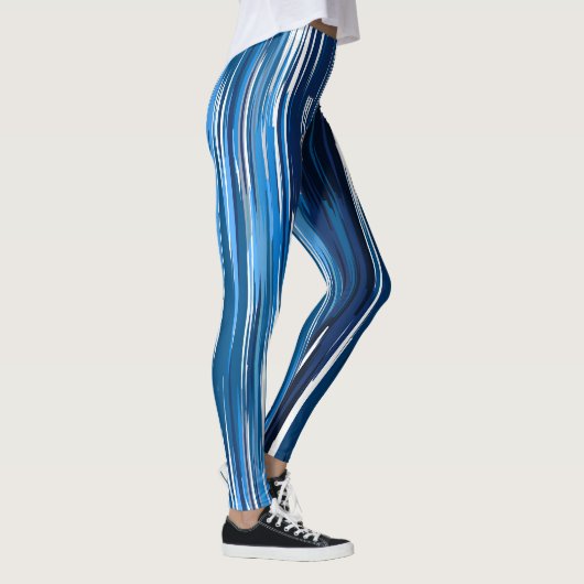 Blau und Weiß Abstrakt Leggings (Rechts)
