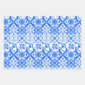 Blau und Weiß Azulejo Spanisch Azul Muster Wrappi Geschenkpapier Set (Vorderseite 2)