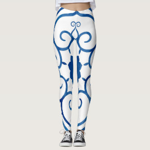 Blau und Weiß Azulejos Vintages Muster anlegen Leggings