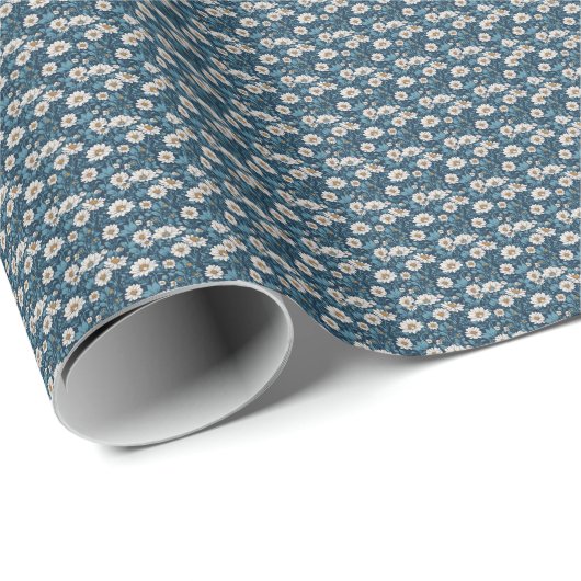 Blau und Weiß bemalte Blumengestaltung Geschenkpapier (Rolleneckpunkt)
