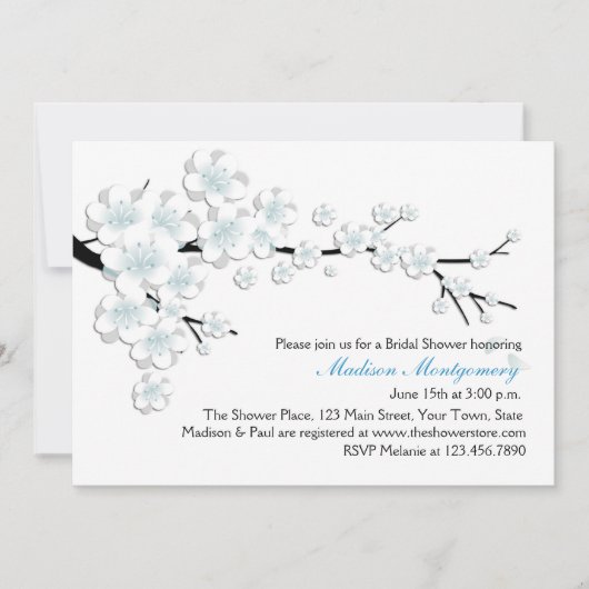 Blau und Weiß blüht Brautparty Einladung (Vorderseite)