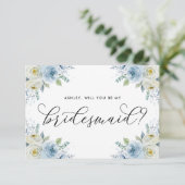 Blau und Weiß Blume werden Sie meine Brautjungfrau (Stehend Vorderseite)