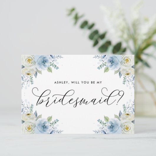 Blau und Weiß Blume werden Sie meine Brautjungfrau (Stehend Vorderseite)