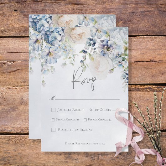 Blau und Weiß Blumen Moderne RSVP Karte