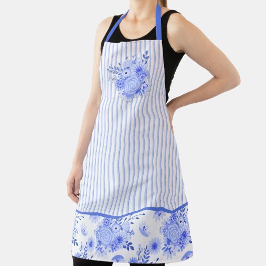 Blau und Weiß Blumen und Streifen Schürze (InSitu)