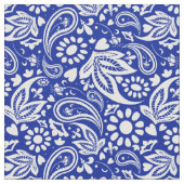 Blau und Weiß Boho Paisley Muster Stoff (Nahaufnahme)