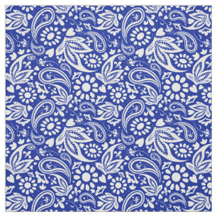 Blau und Weiß Boho Paisley Muster Stoff