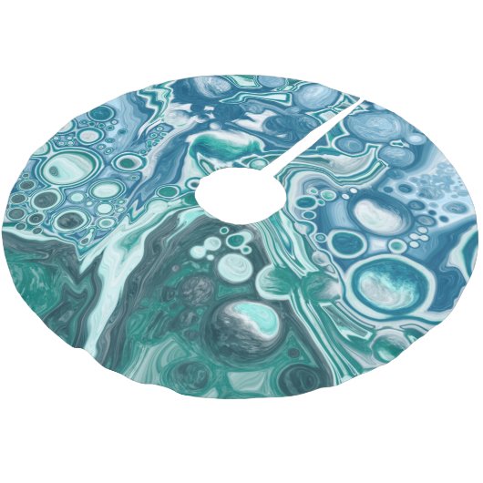 Blau und Weiß Bubbles Fluid Art Polyester Weihnachtsbaumdecke (Schrägansicht)