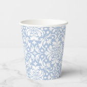 Blau und Weiß Cheminine Damask Muster Pappbecher (Rückseite)