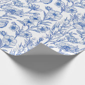 Blau und Weiß Chinoiserie Blumen Geschenkpapier (Ecke)