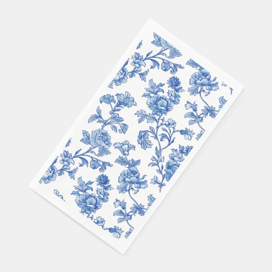 Blau und Weiß Chinoiserie Blumen Serviette (Ecke)