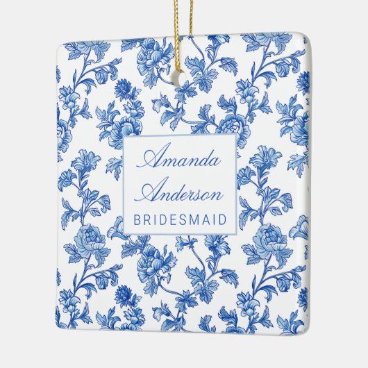 Blau und Weiß Chinoiserie Bridesmaid Geschenk Keramikornament (Links)