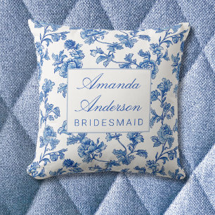 Blau und Weiß Chinoiserie Bridesmaid Geschenk Kissen