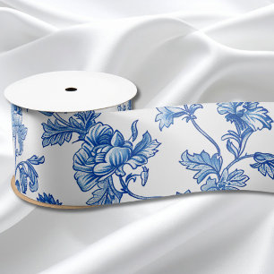 Blau und Weiß Chinoiserie Bridesmaid Geschenk Satinband