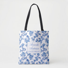 Blau und Weiß Chinoiserie Bridesmaid Geschenk Tasche
