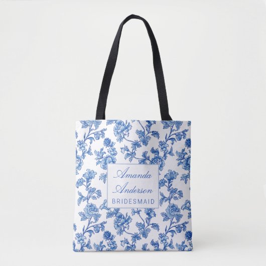 Blau und Weiß Chinoiserie Bridesmaid Geschenk Tasche (Vorderseite)