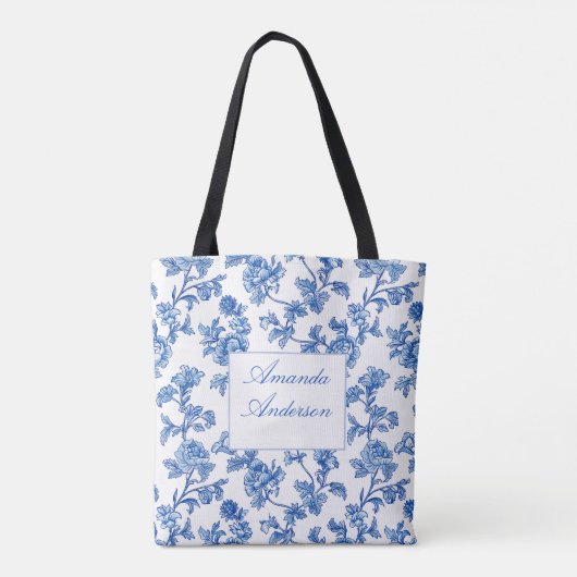 Blau und Weiß Chinoiserie Bridesmaid Geschenk Tasche (Rückseite)