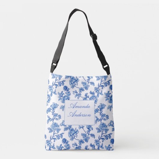 Blau und Weiß Chinoiserie Bridesmaid Geschenk Tragetaschen Mit Langen Trägern (Rückseite)