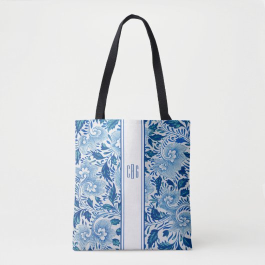 Blau und Weiß Chinoiserie Chic Tasche mit Monogram (Vorderseite)