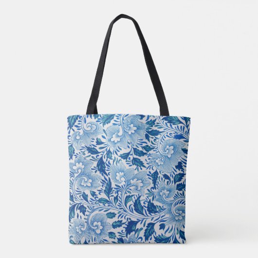 Blau und Weiß Chinoiserie Chic Tasche mit Monogram (Rückseite)