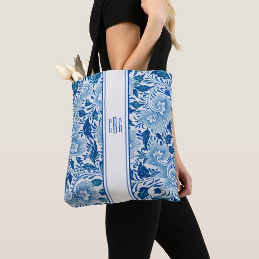 Blau und Weiß Chinoiserie Chic Tasche mit Monogram (Von Nahem)