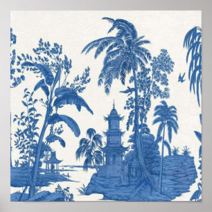 Blau und Weiß Chinoiserie Chinesisch Oriental Poster