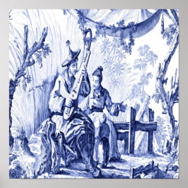 Blau und Weiß Chinoiserie Chinesisch Oriental Poster