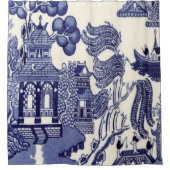 Blau und Weiß Chinoiserie Duschvorhang (Vorderseite)
