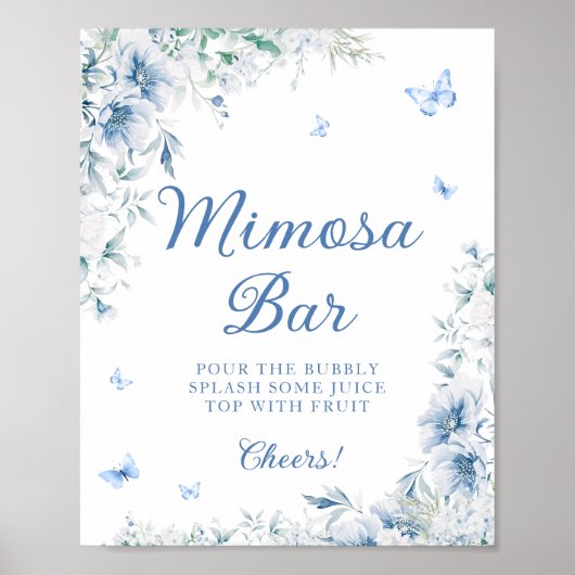Blau und Weiß Chinoiserie Mimosa Bar Poster (Vorne)