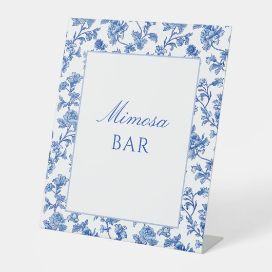 Blau und Weiß Chinoiserie Mimosa Bar Sockelschild (Vorderseite)