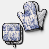 Blau und Weiß Chinoiserie Ofenhandschuh & Topflappen-Set (Vorderseite/Rückseite)