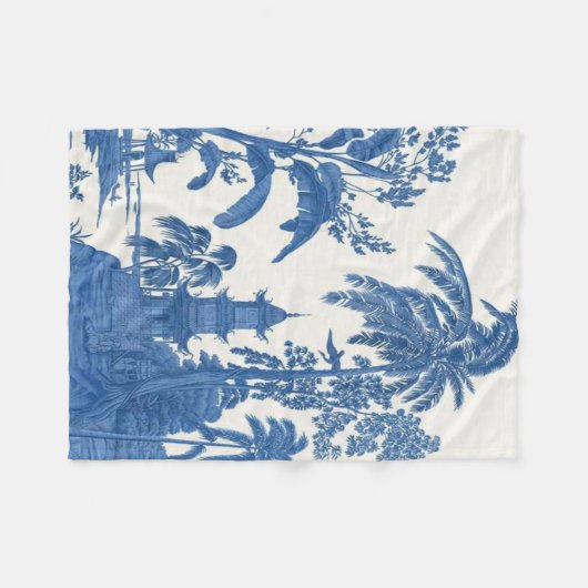 Blau und Weiß Chinoiserie Oriental Fleecedecke (Vorderseite (Horizontal))