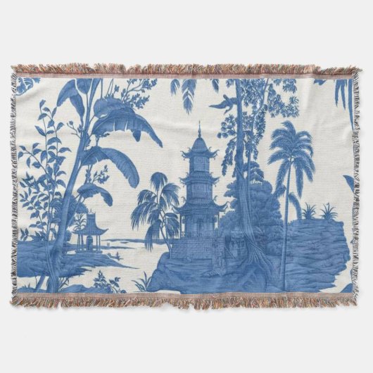 Blau und Weiß Chinoiserie Orientalischer Kegeltuch Decke (Vorderseite)