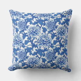 Blau und Weiß Chinoiserie Peony Floral Kissen