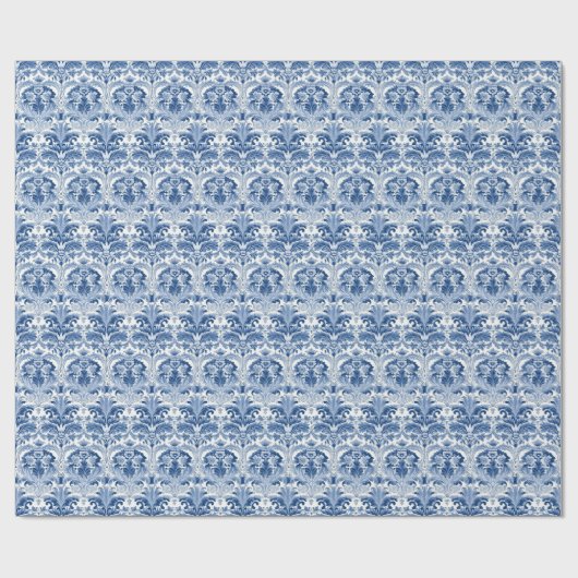 Blau und Weiß Damask Spanische Tile Geschenkpapier (Flach)
