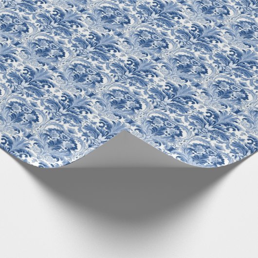 Blau und Weiß Damask Spanische Tile Geschenkpapier (Ecke)