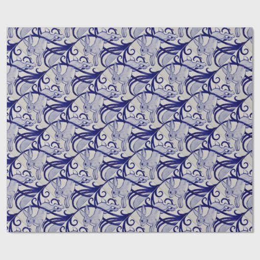 Blau und Weiß Deco Rabbit Tile Geschenkverpackung Geschenkpapier (Flach)