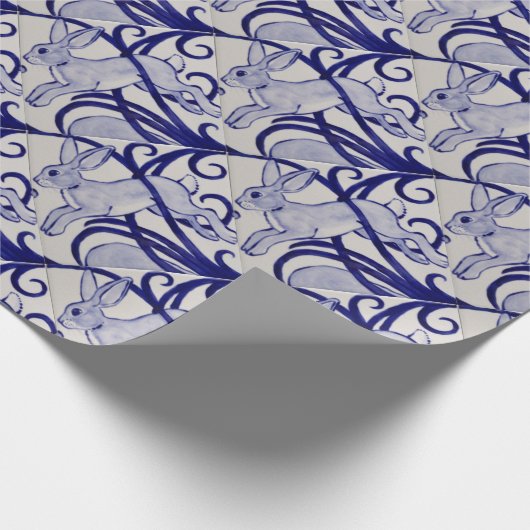 Blau und Weiß Deco Rabbit Tile Geschenkverpackung Geschenkpapier (Ecke)
