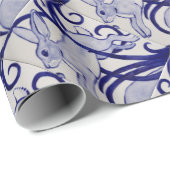 Blau und Weiß Deco Rabbit Tile Geschenkverpackung Geschenkpapier (Rolleneckpunkt)