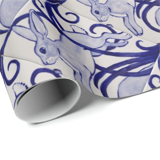 Blau und Weiß Deco Rabbit Tile Geschenkverpackung Geschenkpapier (Rolleneckpunkt)