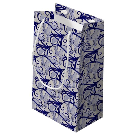 Blau und Weiß Deco Rabbit Tile Geschenkverpackung Kleine Geschenktüte (Rückseite Schrägansicht)