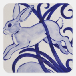 Blau und Weiß Deco Rabbit Tile Geschenkverpackung Quadratischer Aufkleber