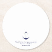 Blau und Weiß des nautischen Ankerschiffes Hochzei Runder Pappuntersetzer (Vorderseite)