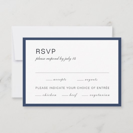 Blau und weiß. Einfache feierliche Hochzeit RSVP Karte (Vorderseite)