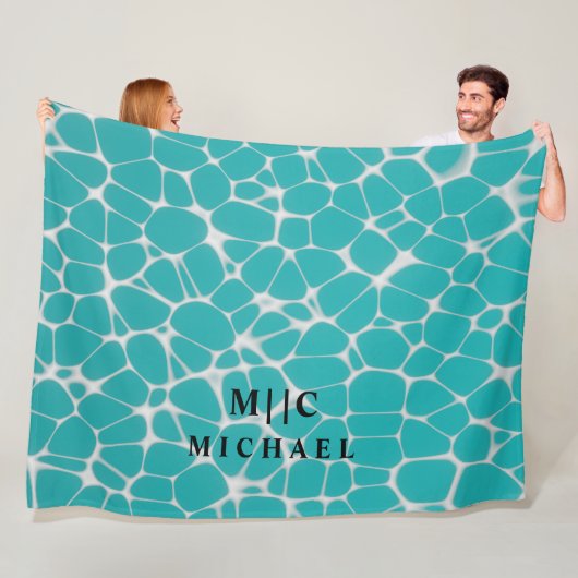 Blau und Weiß, einfache moderne Monogramm Fleecedecke (Beispiel)
